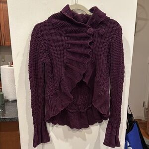 Bask burgundy cotton blend high low cardigan sweater snap closure size small